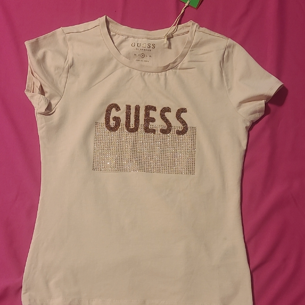 Guess Cream Tee with Gold Embellishment